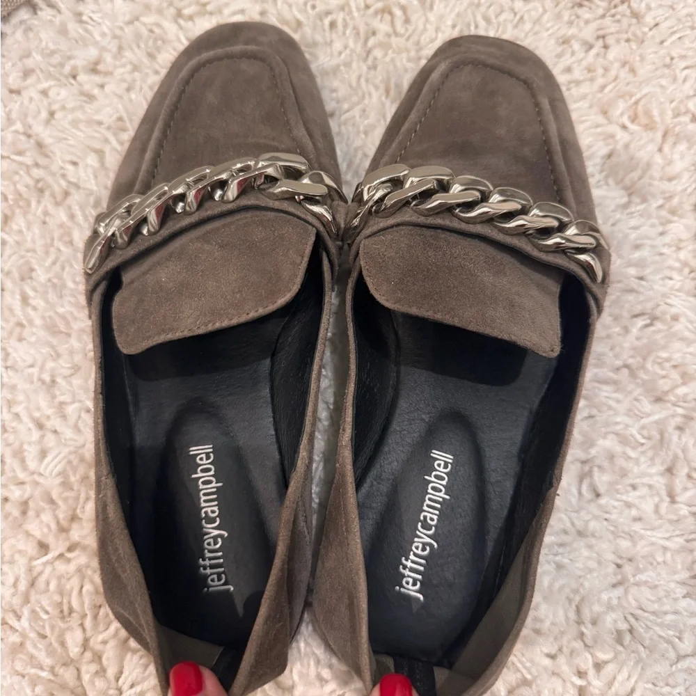 Jeffrey Campbell Suede Loafers with Silver Chain